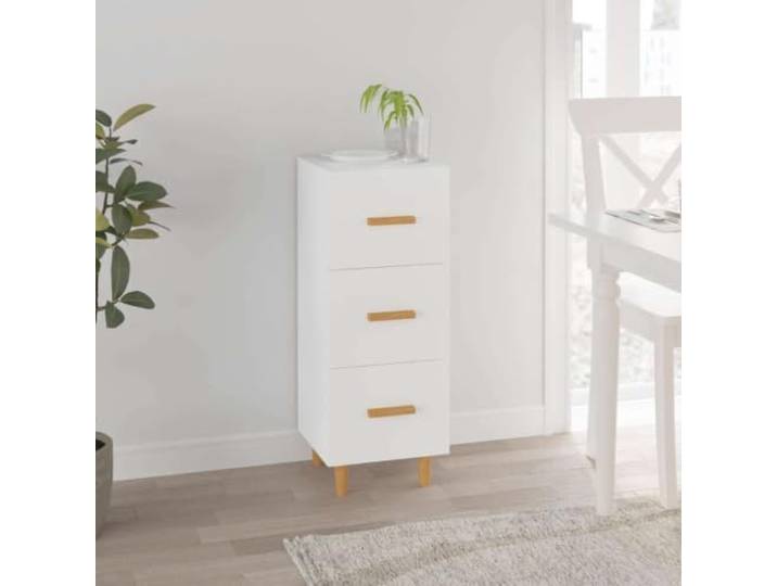 HEFZGDB Weißes Sideboard mit Schubladen aus Holzwerkstoff, modernes Sideboard mit Holzbeinen und viel Stauraum, 3 Schubladen in Weiß