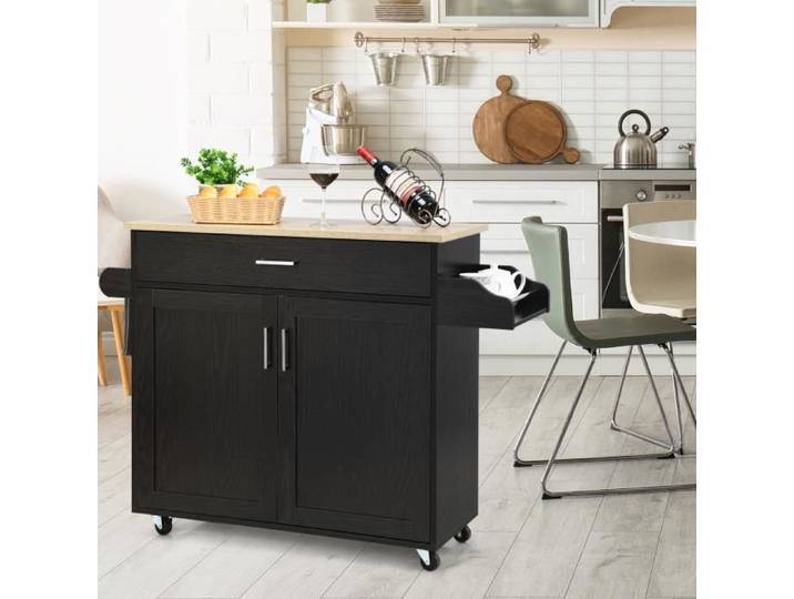 GIANTEX Desserte de Cuisine à Roulettes Chariot de Service avec Tiroir Étagère Réglable Porte-Serviette et Porte-Épice Noir