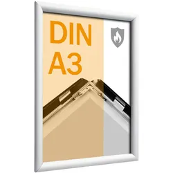 Brandschutzrahmen A3 mit B1-Zertifizierung  ohne Deckblatt  | silber, Aluminium