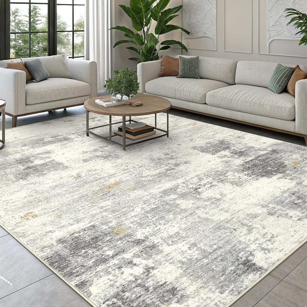 Modern Abstract Vloerkleed in Viscose - Rechthoekig - Beige