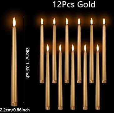 Uplift Treasures Flameless Black LED Taper Candles Battery Operated gold Manual Control 12pcs