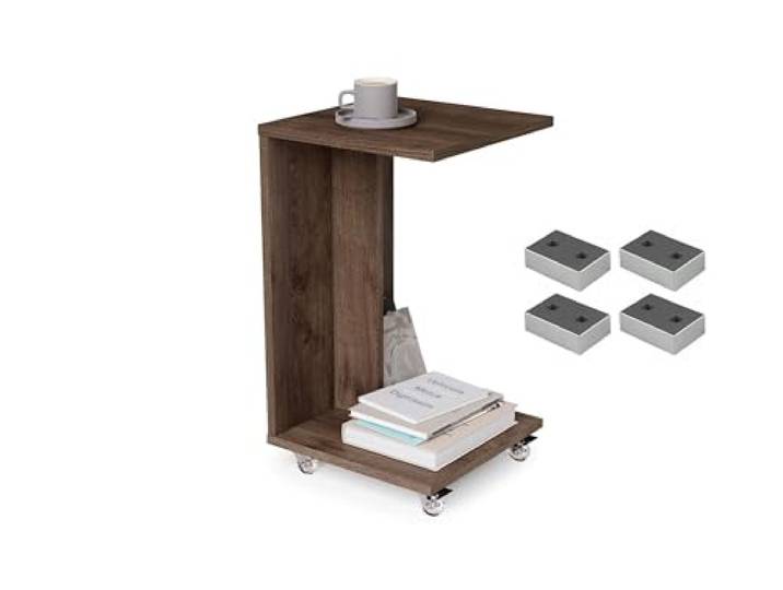 designimpex Design Beistelltisch Hugo Eiche dunkel mit Rollen und Füßen Ablage modern vielseitig Ecktisch Notebooktisch Couchtisch Sofatisch Wohnzimmer Tisch Coffee Table