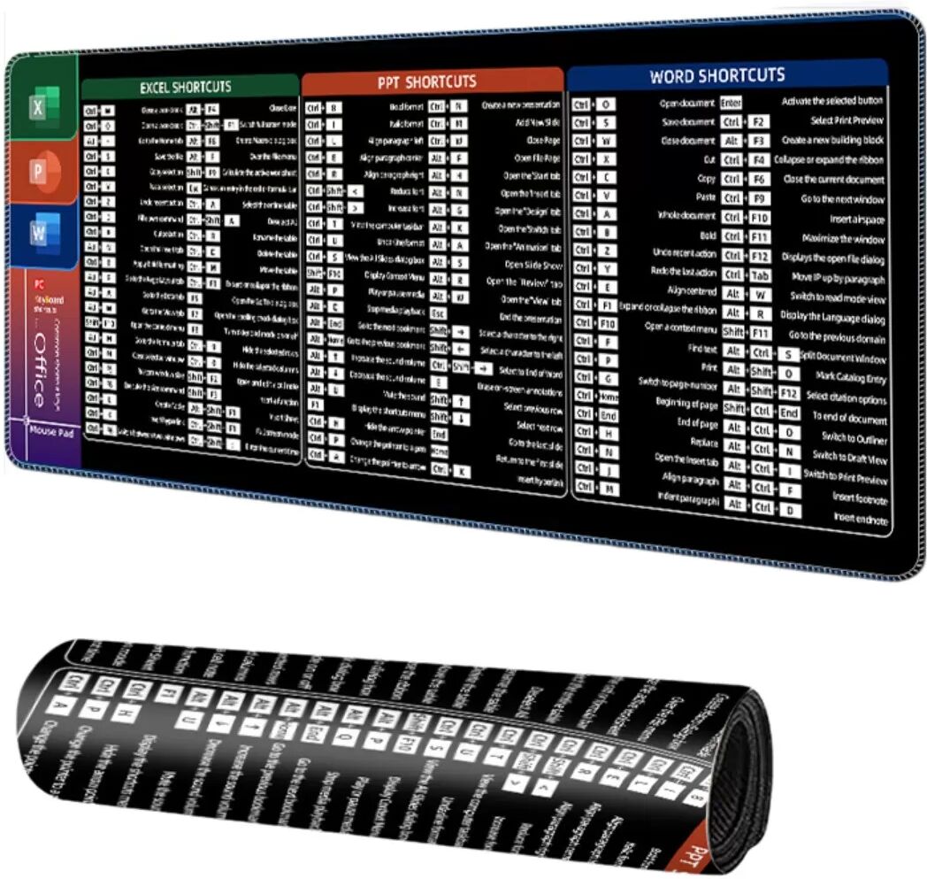 INF Tastenkürzel-Mauspad – Übergroße Gummi+Stoff Schreibtischmatte, Rutschfest, Waschbar, Hohe Rückfederung für Büro & Gaming Klein