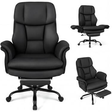 Costway Ergonomic Cross Legged Office Chair Big and Tall Executive Chair with Retractable Footrest-Black