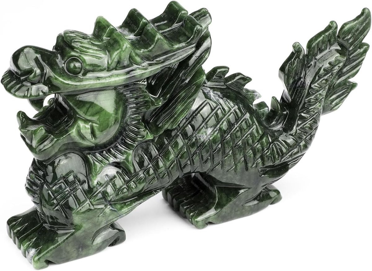 Omgoods Dragon Jade Standbeeld Feng Shui Decoratie voor op tafel
