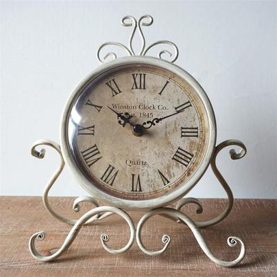 Everyday Crate Vintage Iron Quartz Desk & Wall Clock Decorative Silent Timepiece white