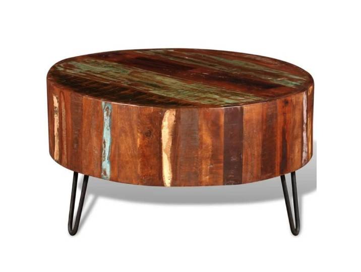 Table basse ronde en bois massif de récupération - KEENSO - Vintage - Blanc - Salon