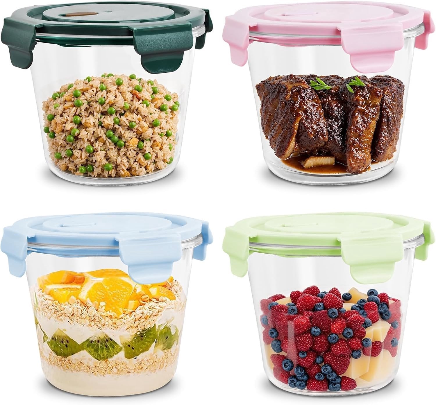 Set van 4 BPA-vrije glazen potten met luchtdichte deksels, 710 ml per stuk