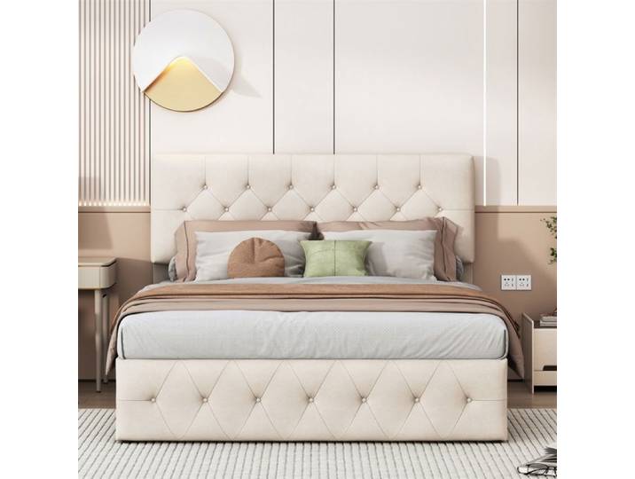Lit double 160x200cm - Lit coffre 160x200cm - Lit adulte avec Vérins Hydrauliques - Sans matelas - Structure en Velours Doux
