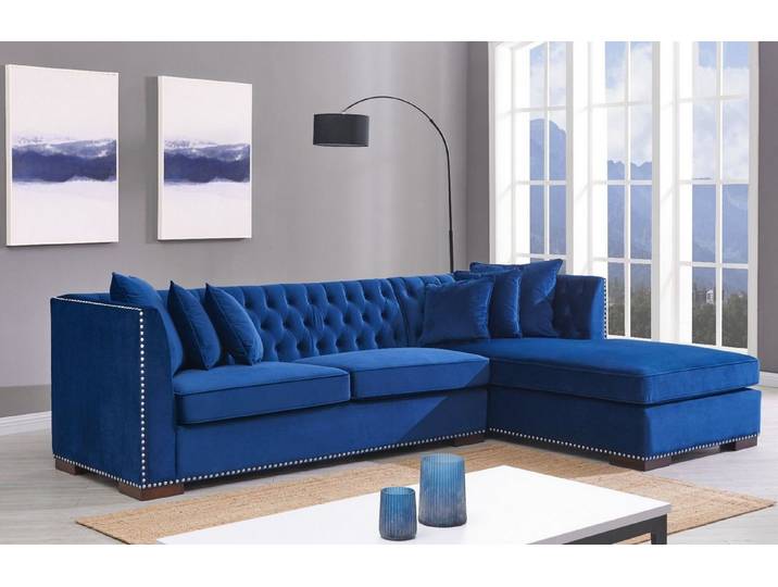 JVmoebel Ecksofa Blaue Chesterfield Eckcouch im Textil-Look mit Samtvelours-Bezug, Made in Europa