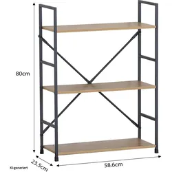 HTI-Living, Regal, Standregal Elio 3 Ebenen Industrie-Design schmales Regal mit Stahlgestell u. MDF-Böden Artisaneiche (58.60 x 23.50 x 80 cm)