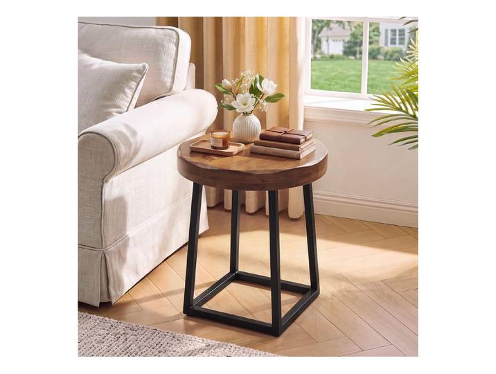 Tribesigns Beistelltisch Runder Beistelltisch Massivholz 50 cm, Live-Edge-Nachttisch