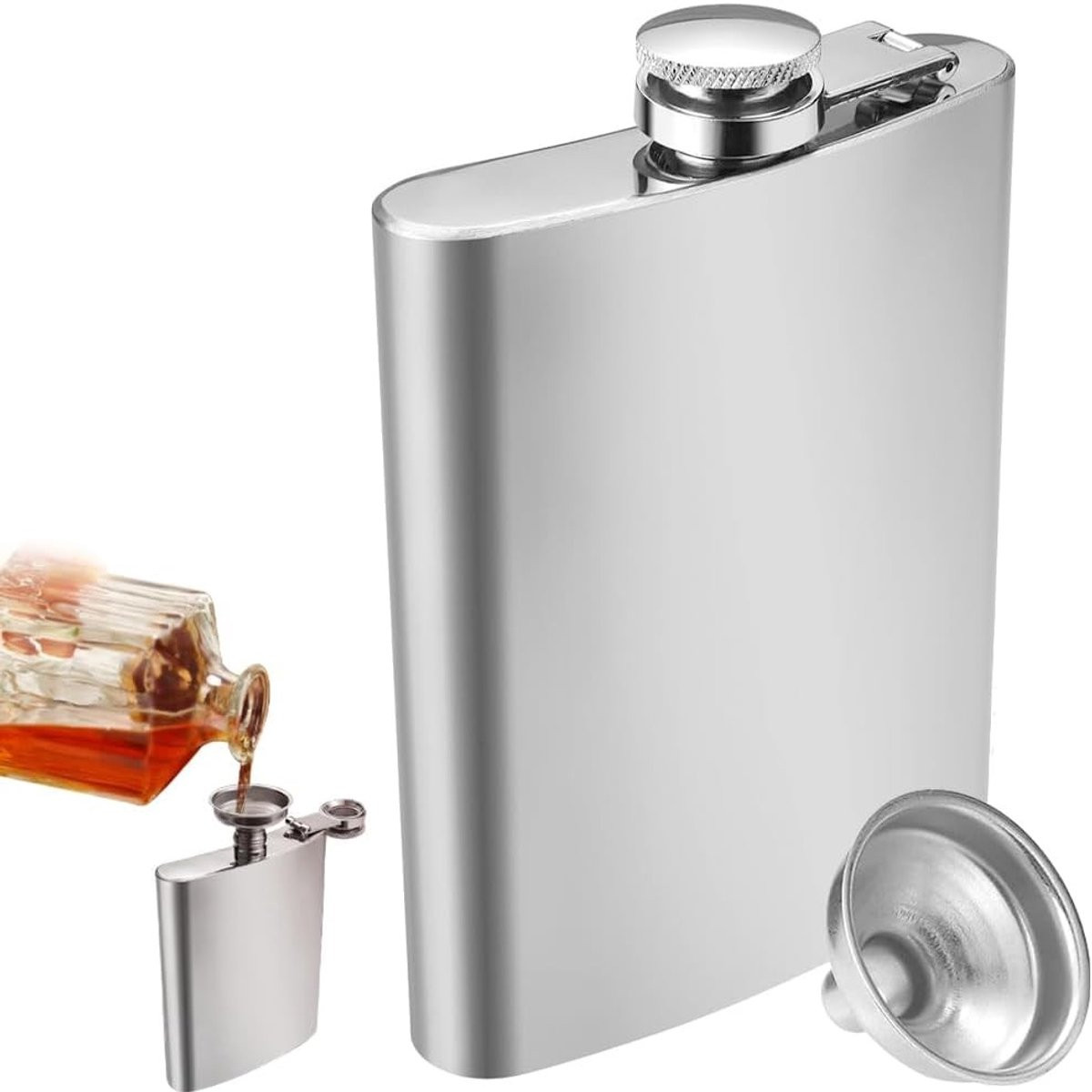 Draagbare RVS Heupfles van 340ml met Trechter - Lekvrije Heupfles voor Wandelen, Klimmen en Vissen - 18 x 9,5 cm