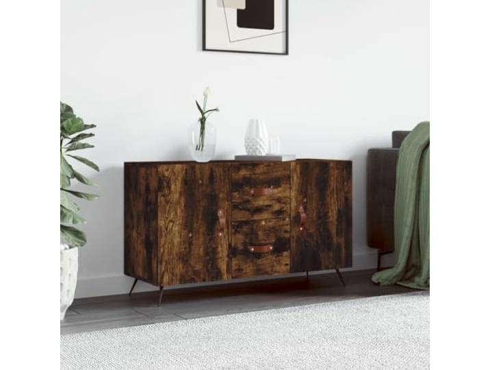 KGCRYUWED Sideboard in Räuchereiche Optik 100x36x60 cm Kommode mit Metallbeinen und Türen Anrichte für Wohnzimmer