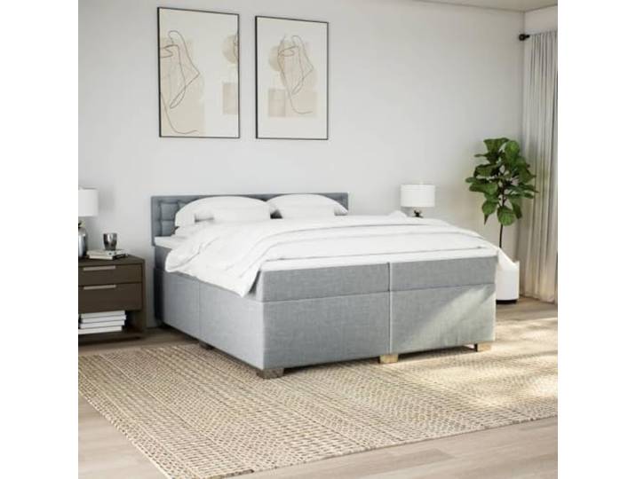 KTHLBRH Boxspringbett hellgrau 200 x 200 cm mit Matratzen 2 Taschenmatratzen, waschbarer Matratzenschoner, Lattenrost, atmungsaktiver Stoff