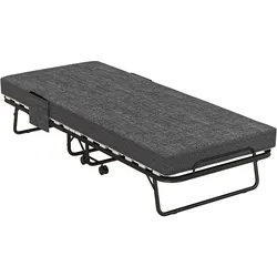 KLAPPBETT Gästebett mit Rollen, 10 cm Matratze, Abdeckung, Seitentasche, Grau