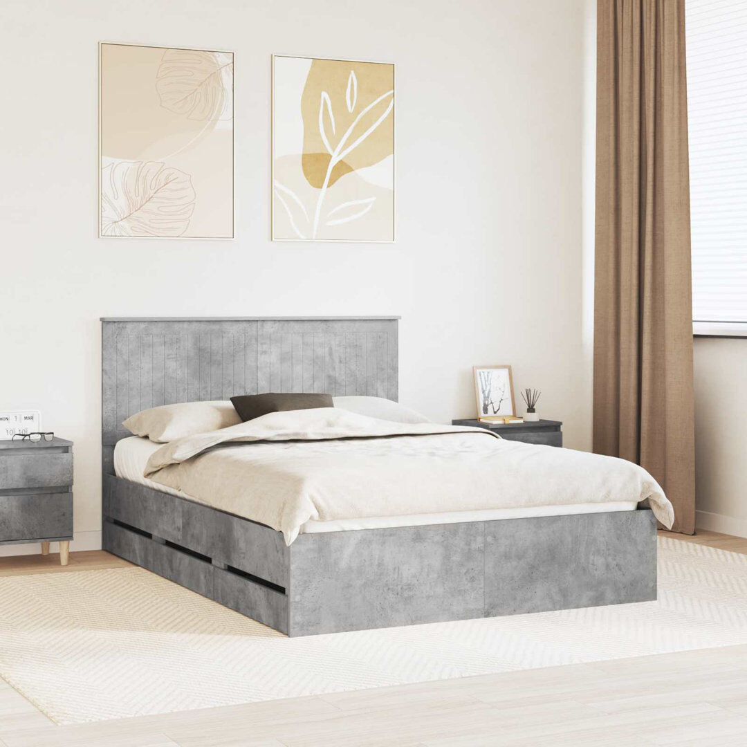 17 Stories Bed Concrete Grey European Double (140 x 200 cm)