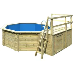 Karibu Pool Modell 1 C - kesseldruckimprägniert Grundkörper inkl. Terrasse & kleiner Sonnenterrasse Sparset inkl. Sandfilteranlage & Skimmer