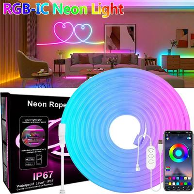 Inspired Living RGBIC Neon LED Strip Lights With Music Sync Flexible Dreamcolor Neon Rope For Home Decor & Gaming 2m 6.56ft