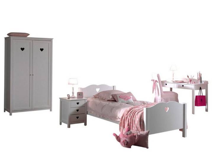58 aufm Kessel Jugendzimmer-Set Kinderzimmer Kamila 5 Kinderzimmer Möbel Set Mädchen MDF Weiß, (inkl. Versand, Lieferung bis Verwendungsstelle), Einzelbett, Nachtkonsole, Schreibtisch und Kleiderschrank