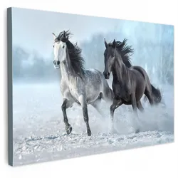 LEINWANDBILD Pferde - Winter - Tiere - Natur - Schnee XXL 150x100 cm