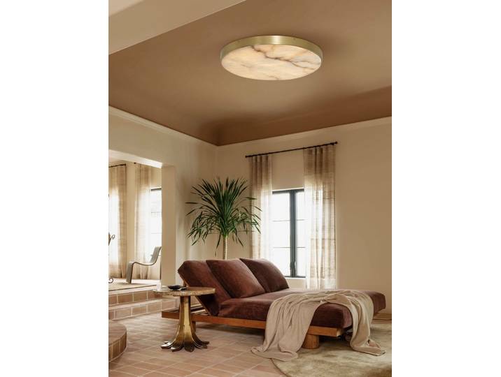 Plafonnier LED Dimmable Rond 5cm en Marbre Noir Chrome Doré, Lustre Alabastro 2026 pour Salon