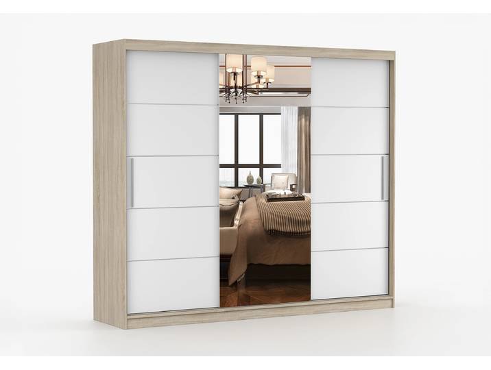 Schwebetürenschrank ASTRA 233 cm Sonoma Eiche Weiß + Spiegel