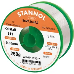 STA 611 TC 0,5 - Lötzinn bleifrei mit Kupferanteil, Ø 0,5 mm, 250 g