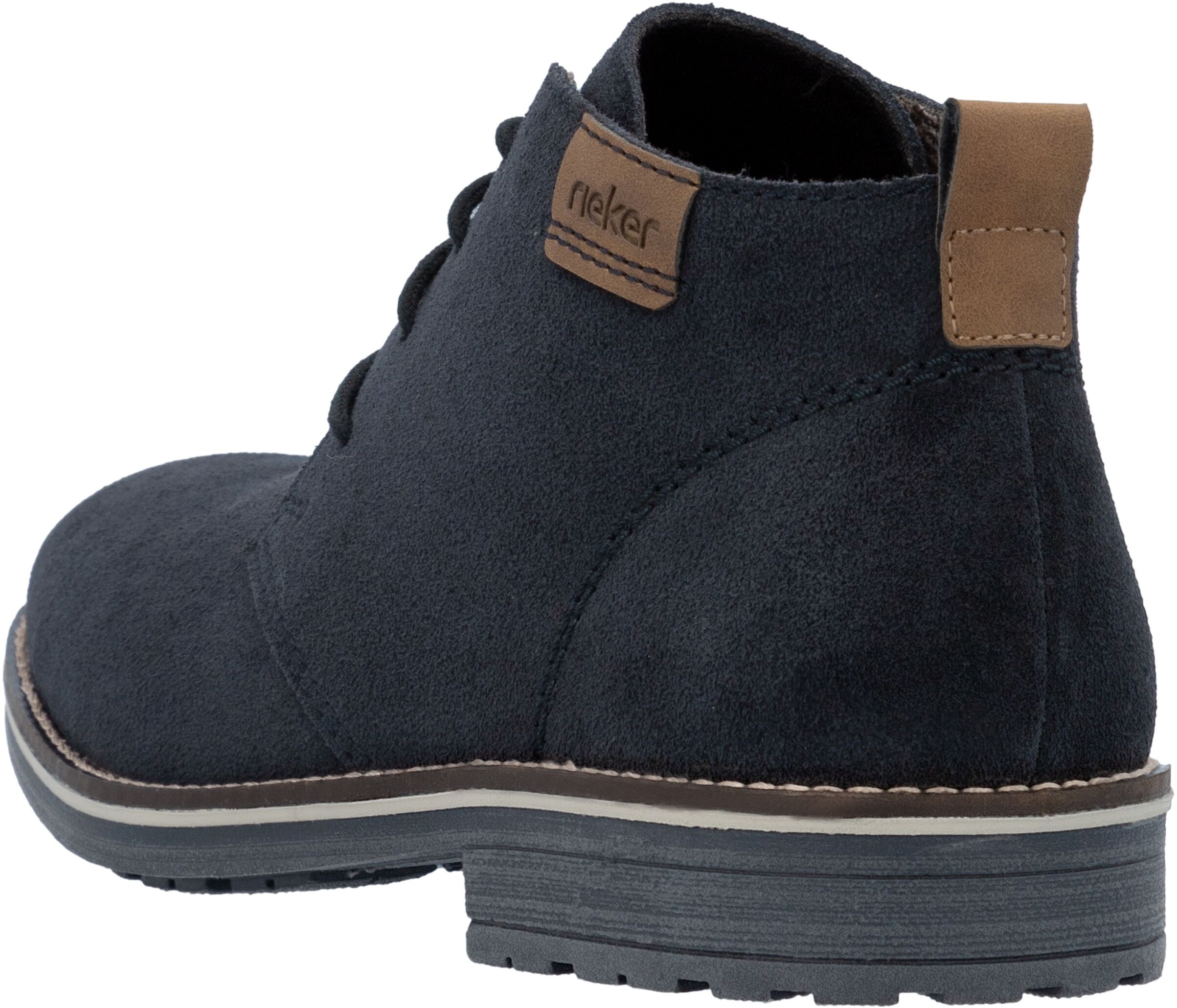 Schnürstiefelette RIEKER, Herren, Gr. 44, Textil, blau (dunkelblau), Veloursleder, kontrastfarbene Details, Schuhe Schnürstiefelette, mit kariertem Innenfutter dunkelblau 44, Textil