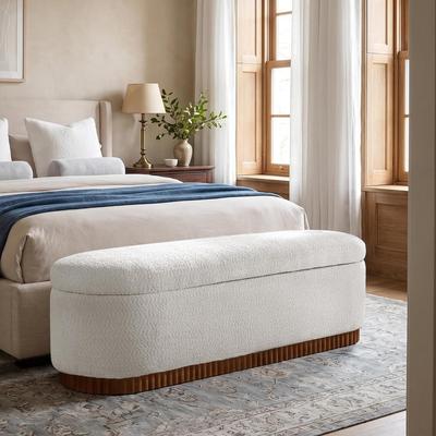HULALA HOME Axiom Modern Upholstered Storage with Fluted Wood Base