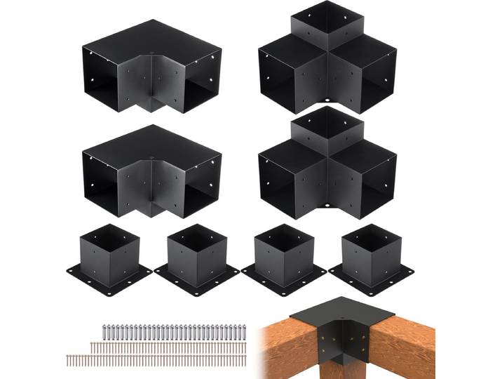 VEVOR 8x Paalconnector Paalhoek 142x142mm 3-Weg Beugel Paalondersteuning