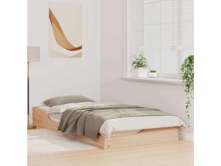 KTHLBRH Bett aus massiver Kiefer, Braun, 100 x 200 cm Niedriges Design, Metallverstärkungen, robuste Struktur, moderner Stil für Zimmer