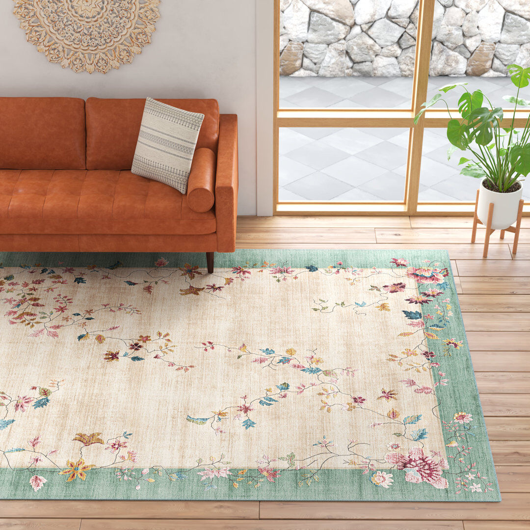 Mistana Amini Floral Area Rug Green;Beige Rectangle 200 x 290cm