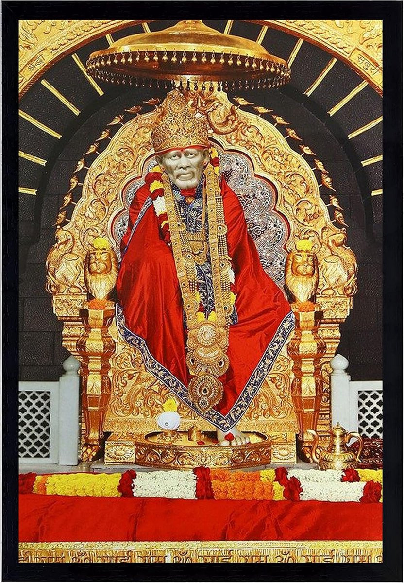 Fotolijst Shirdi Sai Baba Wanddecoratie Hout Huis Decoratie Medium Maat Houtkleur