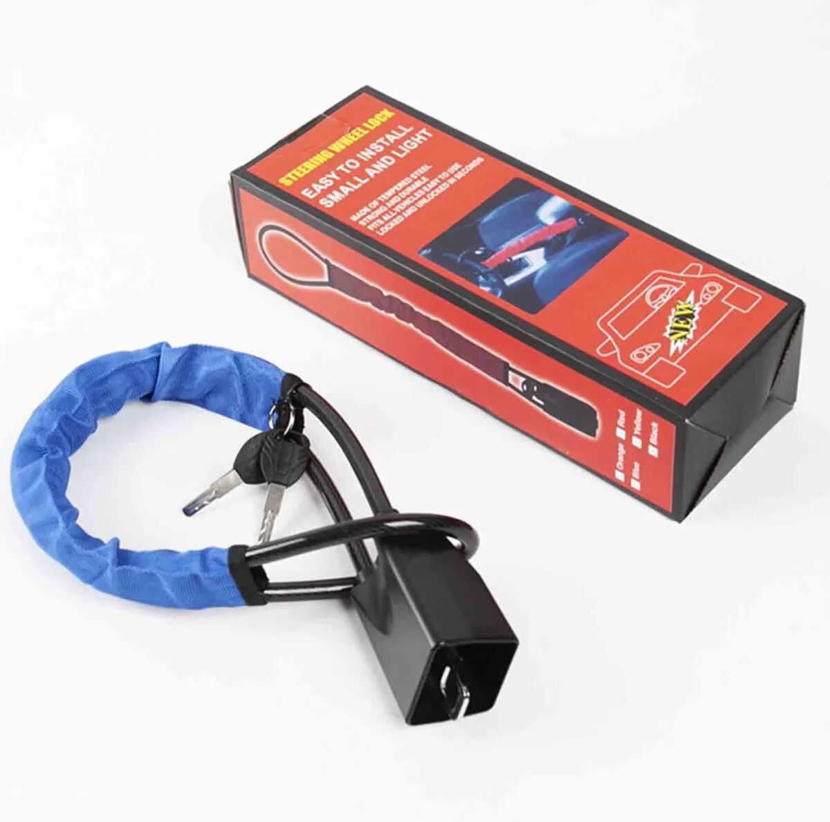 INF Antivol de Volant de Voiture Robuste avec Câble en Acier et Boucle de Ceinture de Sécurité - Sécurité Universelle Bleu