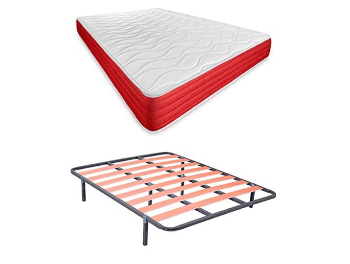DUÉRMETE ONLINE - Komplettes Bett mit umkehrbarer Matratze (Winter/Sommer) + Lattenrost mit 6 Klemmen, 135 x 190 cm