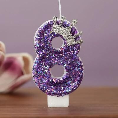Uplift Essentials Purple Crown Number Birthday Candles 8