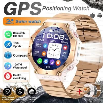 Uplifted Finds T Rex 3 Ultra Military Grade Smartwatch   10ATM Waterproof & GPS   Executive HD Call Altimeter Sports System gold Steel B 2a