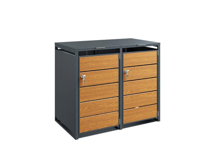 SoBuy Mülltonnenbox 2er 480L Metall Mülltrennung 134,2x116,2x80,2 cm, Naturfarben, Rechteckig, 134x116x80 cm, Gartenzubehör, Mülltonnenbox
