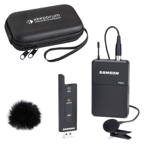Samson XPD2 draadloos systeem met lavaliermicrofoon, windbescherming en opbergkoffer