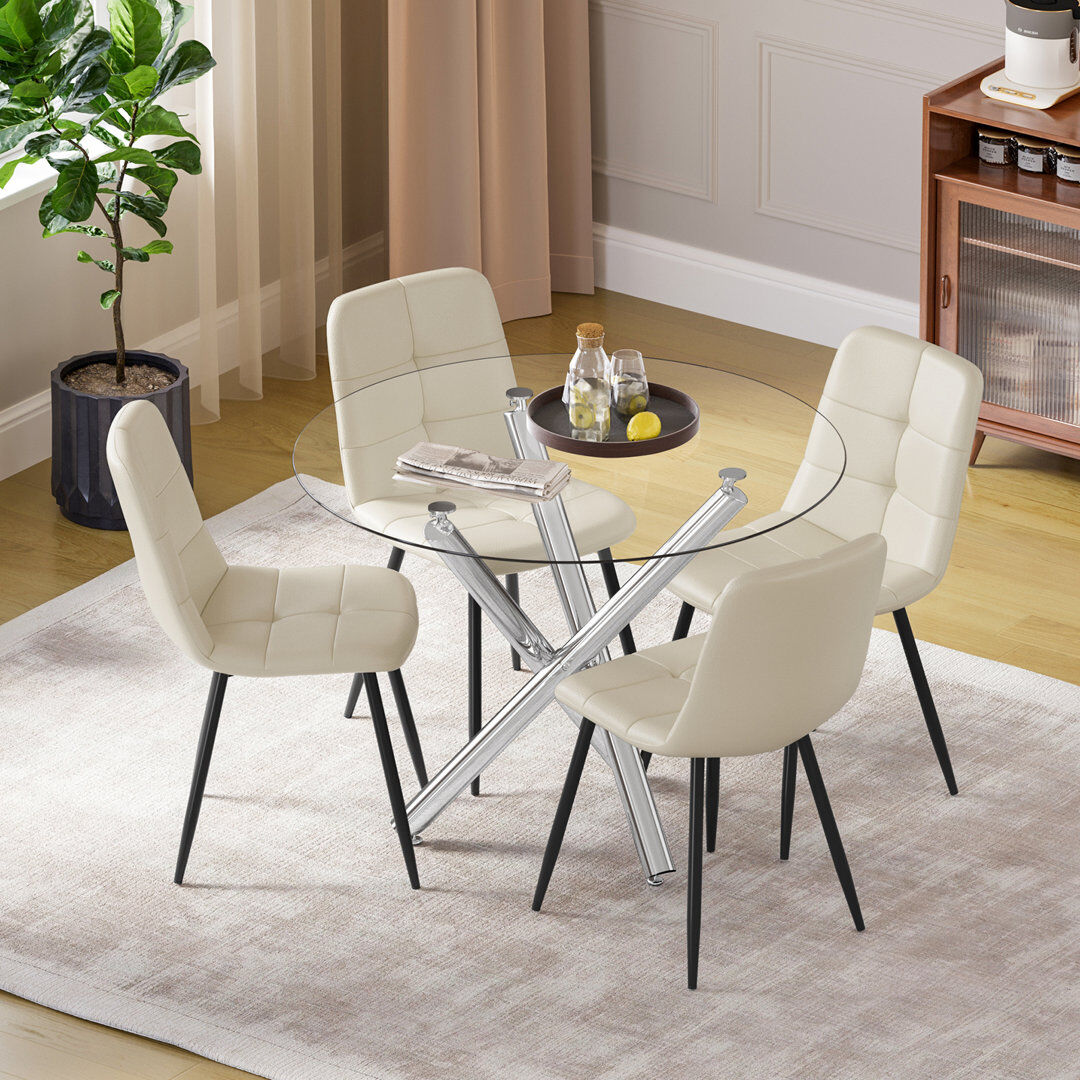 Metro Canvar 4 -Person Glass Dining Set Beige/Silver 4