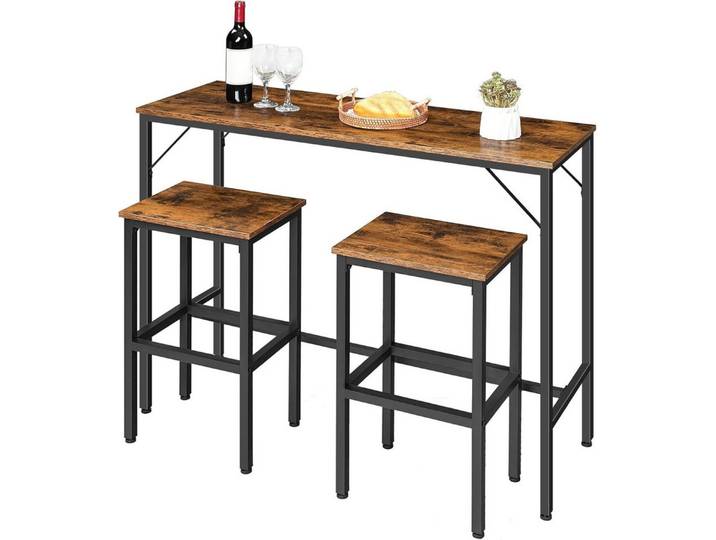 Hoobro Bartisch Bartisch-Set, Stehtisch mit 2 Hockern, Küchentisch, industriell, platzsparend