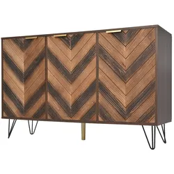 Merax Sideboard mit Fischgrätenmuster Dekor und Eisenfüße, Kommode mit 3 Türen und goldenen Metallgriffe, B:120cm