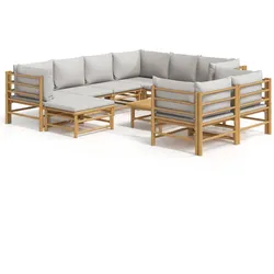 vidaXL 10-tlg. Garten-Lounge-Set mit Hellgrauen Kissen Bambus