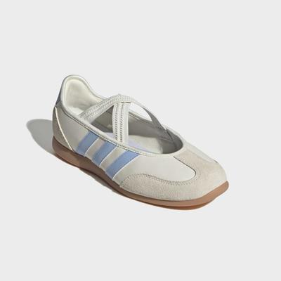 Sneaker Ballerinas ADIDAS SPORTSWEAR "BARREDA MARY JANE", Damen, Gr. 40, weiß (sanftes weiß, glow blau, gum10), Leder, Schuhe, inspiriert vom design des adidas samba mary jane