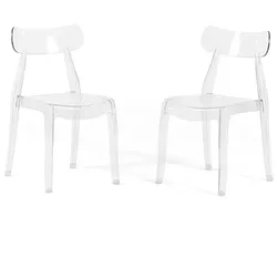 RATTATAN Set aus 2 Stühlen aus Polycarbonat,modernes Design,ergonomisch,leicht,stapelbar,robust,für Küche,Esszimmer,Restaurants–GEMMA/Transparent