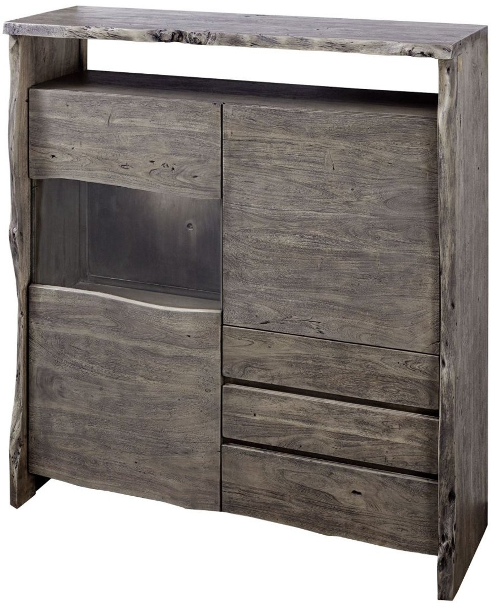 Massivmoebel24 Pure Acacia Highboard Grijs Massief Hout B/D/H: 131 x 45 x 147 cm
