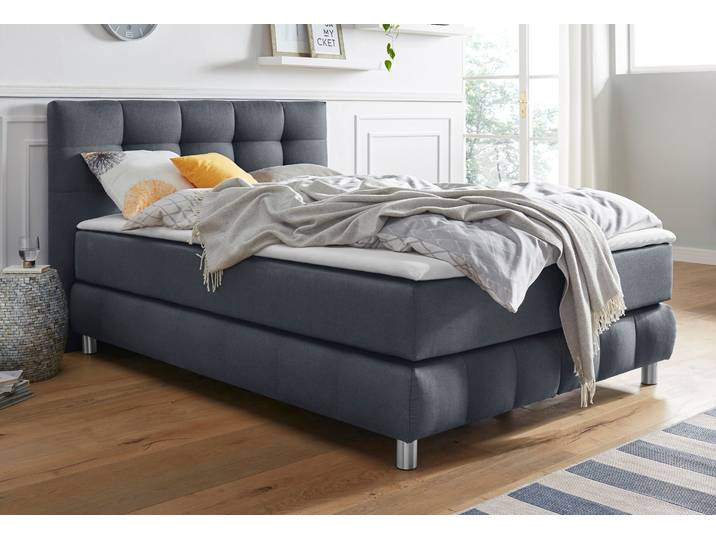 Boxspringbett, Struktur, Grau, 154×231 cm, Komfortschaum-Topper, Modern, andas