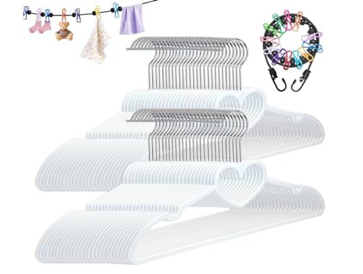 ZRKFSR Kleiderbügel aus Kunststoff, niedlich, ultradünn, platzsparend, mit um 360 Grad drehbarem Haken und Wäscheleine für Reisen, robust, für Erwachsene, geeignet für Kleider, Hemden und Mäntel, 50