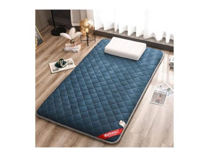 TVANTRUXIS Futon-Matratze aus gebürstetem Polyester-Memory-Schaum Blau, mehrere Größen, for Reisen, Camping, Gästebett, Schlafsaal, Einzelbett: zusammenklappbare Tatami-Matte(59x79in)